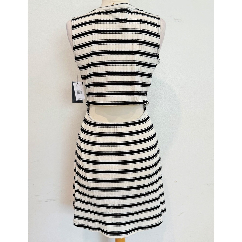 Volcom Women's L Black White Striped Knit Cutout Scoop Neck A-Line Knee Dress